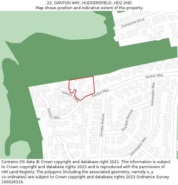 22, GANTON WAY, HUDDERSFIELD, HD2 2ND: Location map and indicative extent of plot