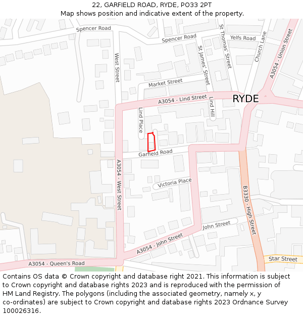 22, GARFIELD ROAD, RYDE, PO33 2PT: Location map and indicative extent of plot