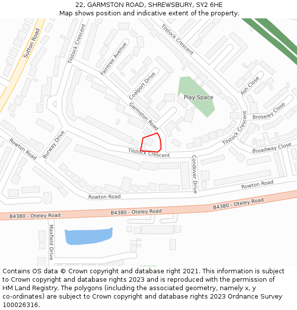 22, GARMSTON ROAD, SHREWSBURY, SY2 6HE: Location map and indicative extent of plot