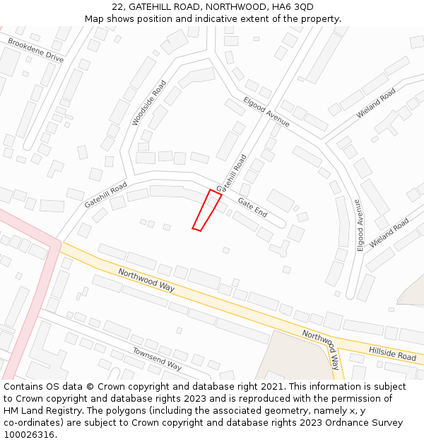 22, GATEHILL ROAD, NORTHWOOD, HA6 3QD: Location map and indicative extent of plot
