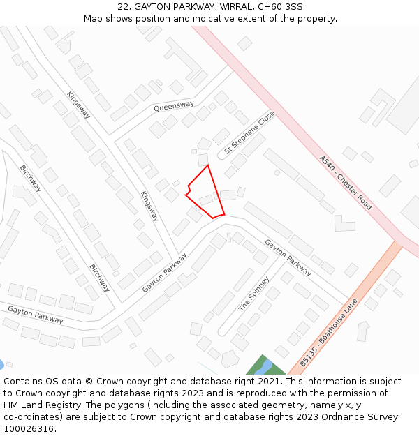 22, GAYTON PARKWAY, WIRRAL, CH60 3SS: Location map and indicative extent of plot