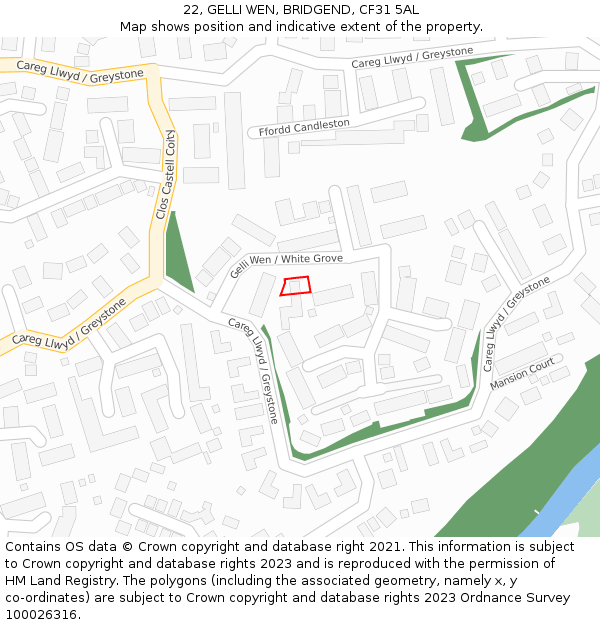 22, GELLI WEN, BRIDGEND, CF31 5AL: Location map and indicative extent of plot