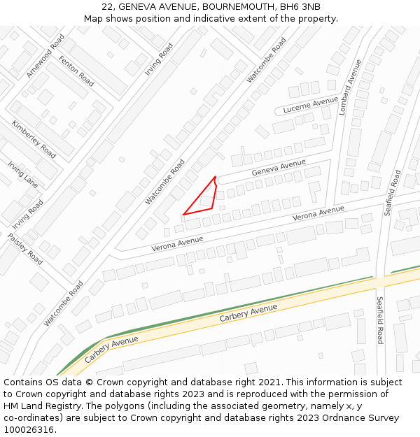 22, GENEVA AVENUE, BOURNEMOUTH, BH6 3NB: Location map and indicative extent of plot