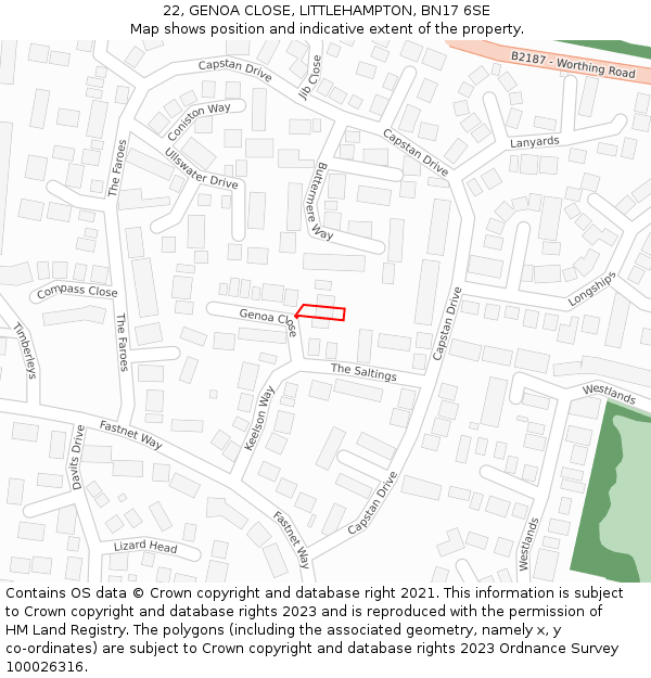 22, GENOA CLOSE, LITTLEHAMPTON, BN17 6SE: Location map and indicative extent of plot