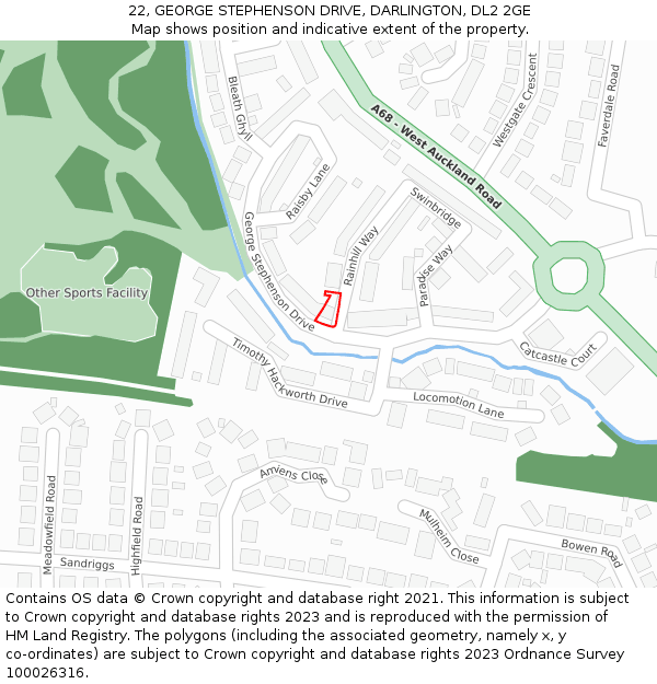 22, GEORGE STEPHENSON DRIVE, DARLINGTON, DL2 2GE: Location map and indicative extent of plot