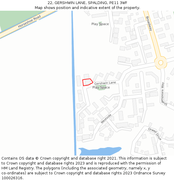 22, GERSHWIN LANE, SPALDING, PE11 3WF: Location map and indicative extent of plot