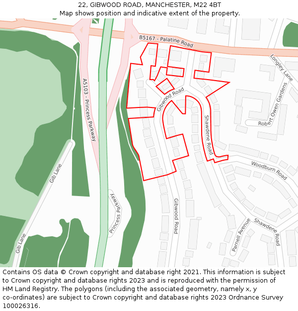 22, GIBWOOD ROAD, MANCHESTER, M22 4BT: Location map and indicative extent of plot