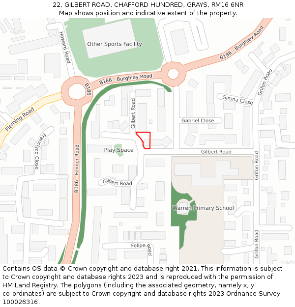 22, GILBERT ROAD, CHAFFORD HUNDRED, GRAYS, RM16 6NR: Location map and indicative extent of plot