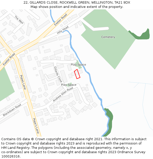 22, GILLARDS CLOSE, ROCKWELL GREEN, WELLINGTON, TA21 9DX: Location map and indicative extent of plot