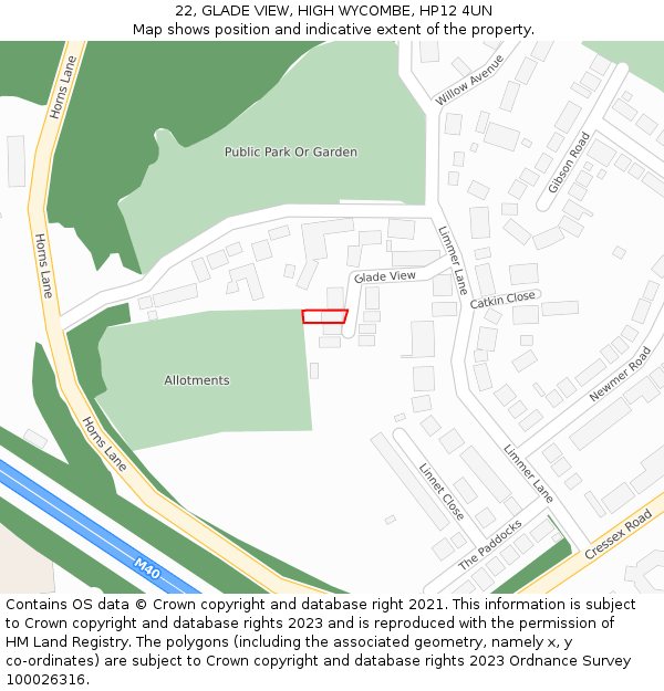 22, GLADE VIEW, HIGH WYCOMBE, HP12 4UN: Location map and indicative extent of plot