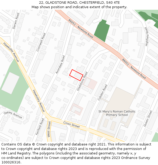 22, GLADSTONE ROAD, CHESTERFIELD, S40 4TE: Location map and indicative extent of plot