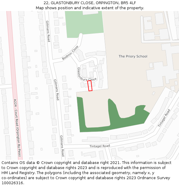 22, GLASTONBURY CLOSE, ORPINGTON, BR5 4LF: Location map and indicative extent of plot