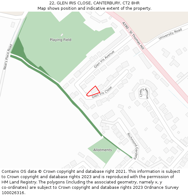 22, GLEN IRIS CLOSE, CANTERBURY, CT2 8HR: Location map and indicative extent of plot