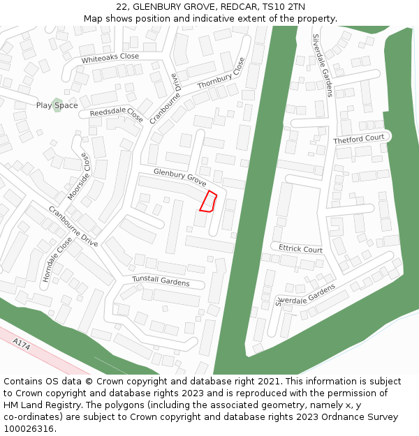 22, GLENBURY GROVE, REDCAR, TS10 2TN: Location map and indicative extent of plot