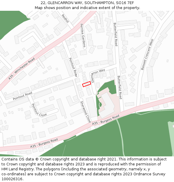 22, GLENCARRON WAY, SOUTHAMPTON, SO16 7EF: Location map and indicative extent of plot