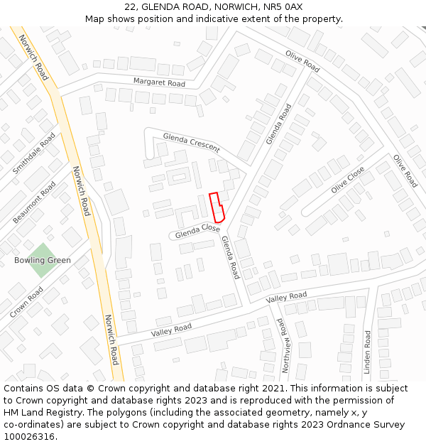 22, GLENDA ROAD, NORWICH, NR5 0AX: Location map and indicative extent of plot