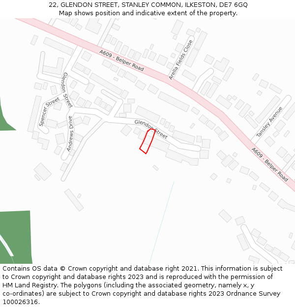 22, GLENDON STREET, STANLEY COMMON, ILKESTON, DE7 6GQ: Location map and indicative extent of plot