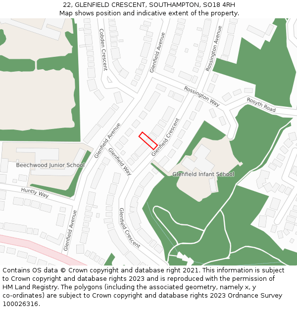 22, GLENFIELD CRESCENT, SOUTHAMPTON, SO18 4RH: Location map and indicative extent of plot