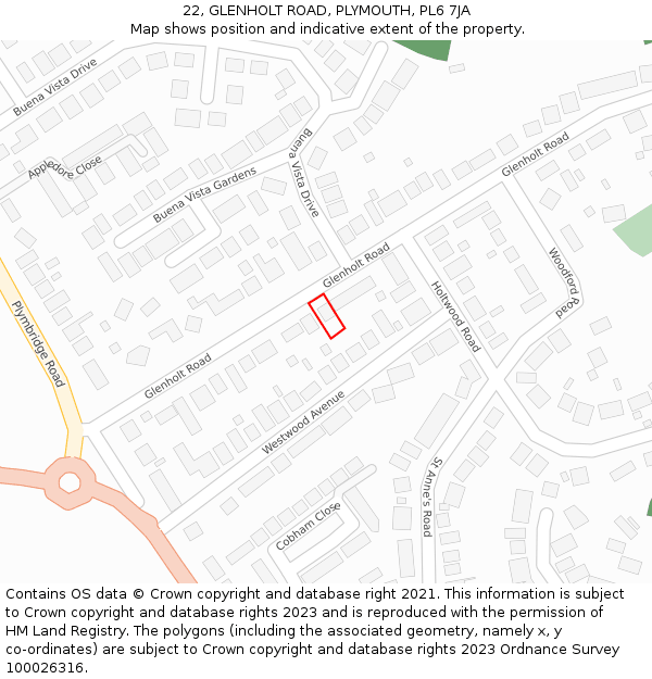 22, GLENHOLT ROAD, PLYMOUTH, PL6 7JA: Location map and indicative extent of plot