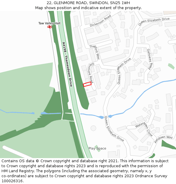 22, GLENMORE ROAD, SWINDON, SN25 1WH: Location map and indicative extent of plot