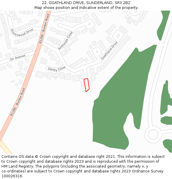 22, GOATHLAND DRIVE, SUNDERLAND, SR3 2BZ: Location map and indicative extent of plot