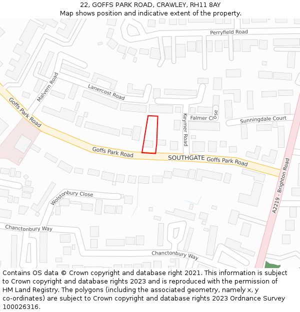 22, GOFFS PARK ROAD, CRAWLEY, RH11 8AY: Location map and indicative extent of plot