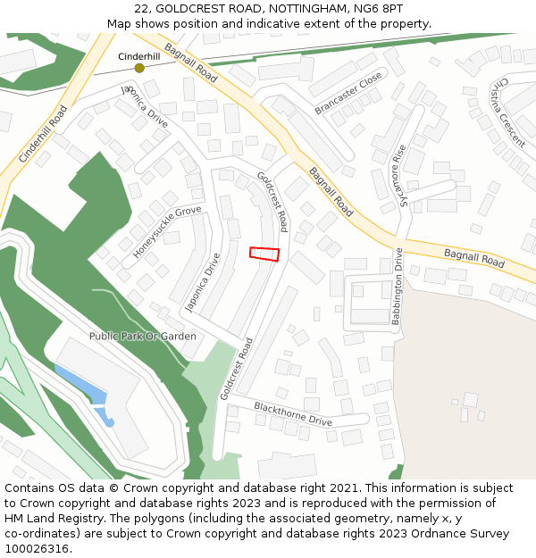 22, GOLDCREST ROAD, NOTTINGHAM, NG6 8PT: Location map and indicative extent of plot