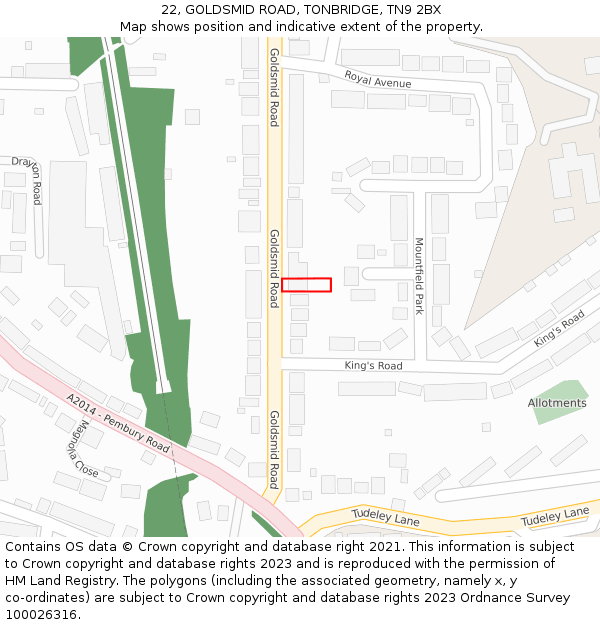 22, GOLDSMID ROAD, TONBRIDGE, TN9 2BX: Location map and indicative extent of plot