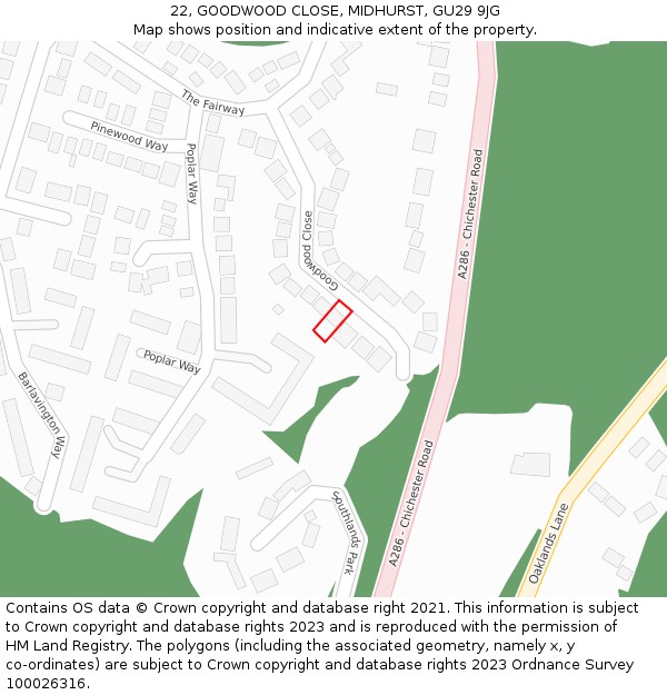 22, GOODWOOD CLOSE, MIDHURST, GU29 9JG: Location map and indicative extent of plot