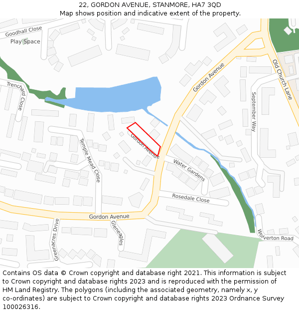 22, GORDON AVENUE, STANMORE, HA7 3QD: Location map and indicative extent of plot