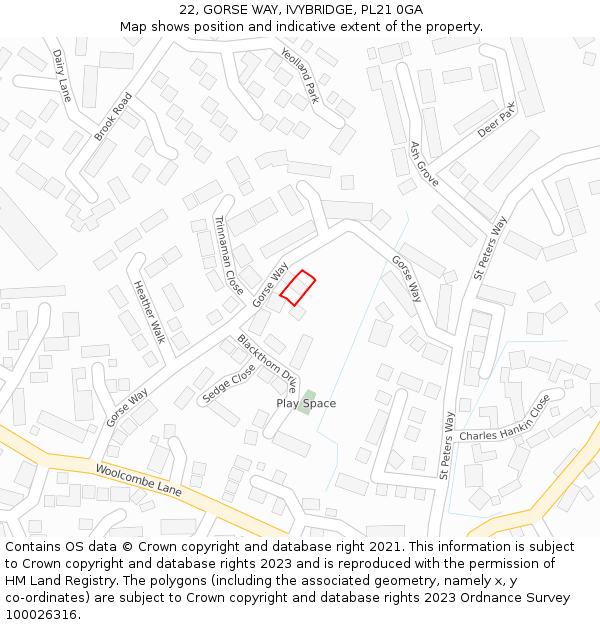 22, GORSE WAY, IVYBRIDGE, PL21 0GA: Location map and indicative extent of plot