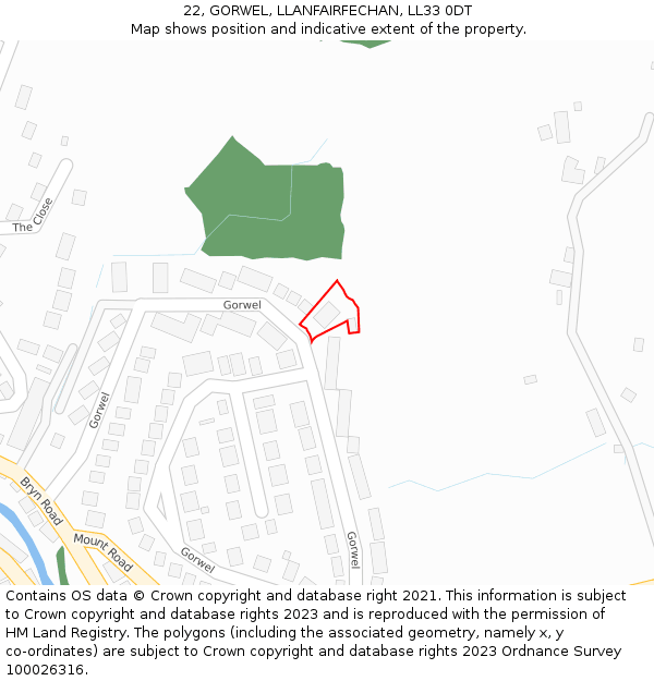 22, GORWEL, LLANFAIRFECHAN, LL33 0DT: Location map and indicative extent of plot