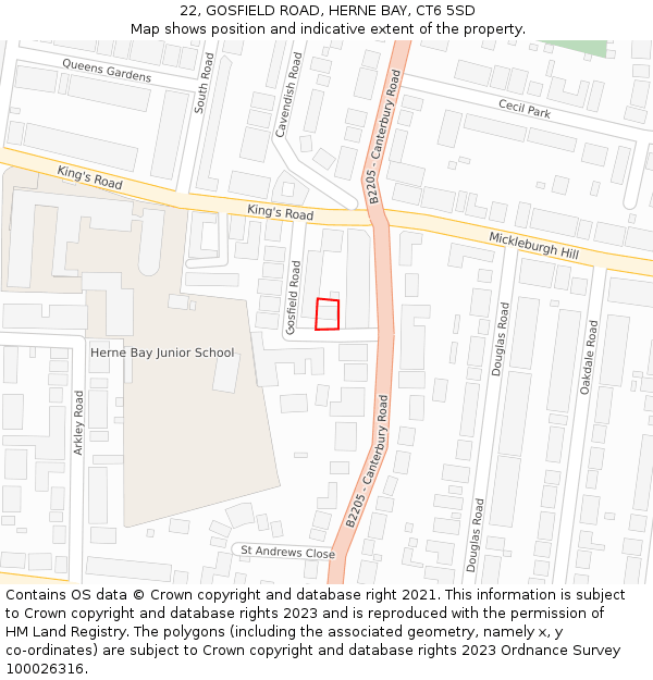 22, GOSFIELD ROAD, HERNE BAY, CT6 5SD: Location map and indicative extent of plot