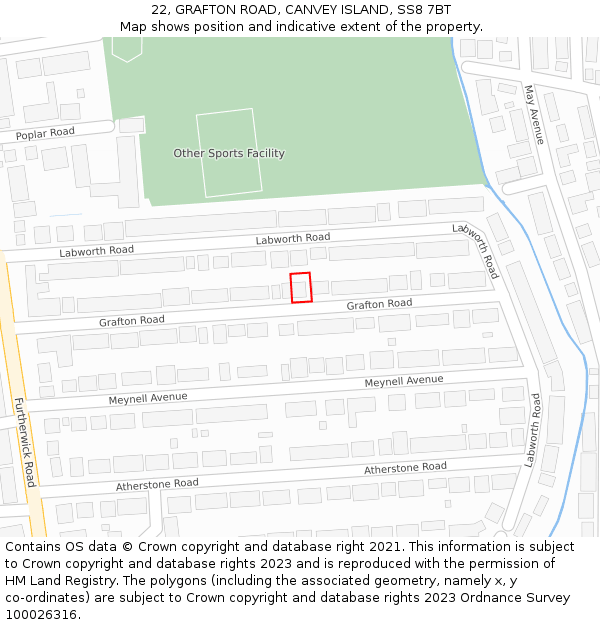 22, GRAFTON ROAD, CANVEY ISLAND, SS8 7BT: Location map and indicative extent of plot