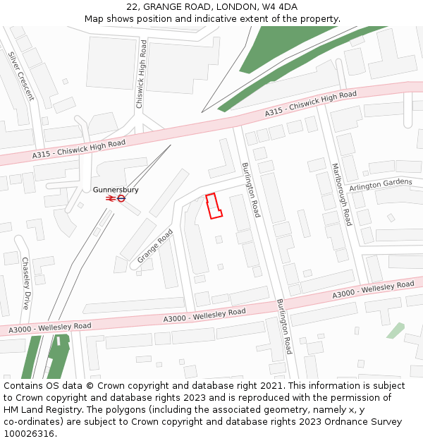 22, GRANGE ROAD, LONDON, W4 4DA: Location map and indicative extent of plot