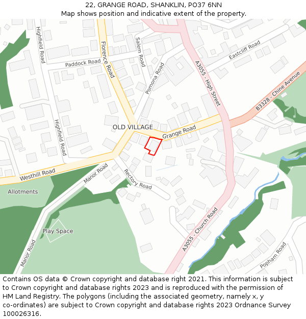 22, GRANGE ROAD, SHANKLIN, PO37 6NN: Location map and indicative extent of plot