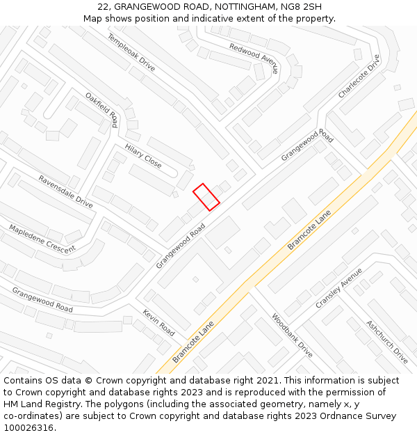 22, GRANGEWOOD ROAD, NOTTINGHAM, NG8 2SH: Location map and indicative extent of plot