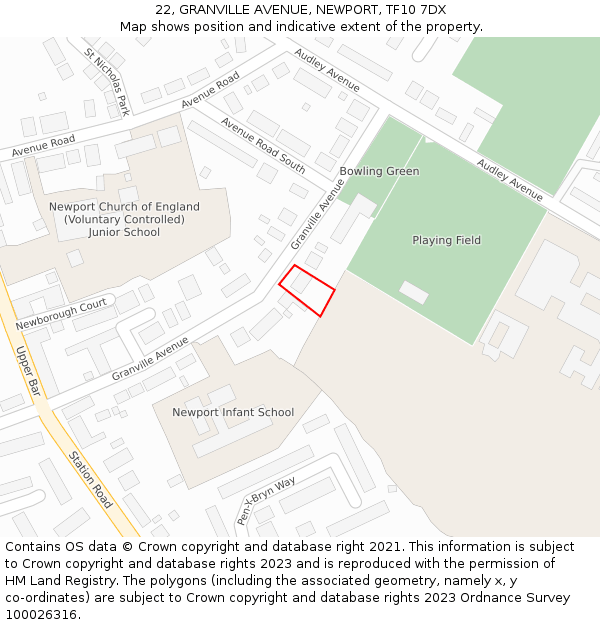 22, GRANVILLE AVENUE, NEWPORT, TF10 7DX: Location map and indicative extent of plot