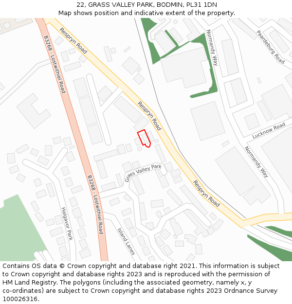 22, GRASS VALLEY PARK, BODMIN, PL31 1DN: Location map and indicative extent of plot