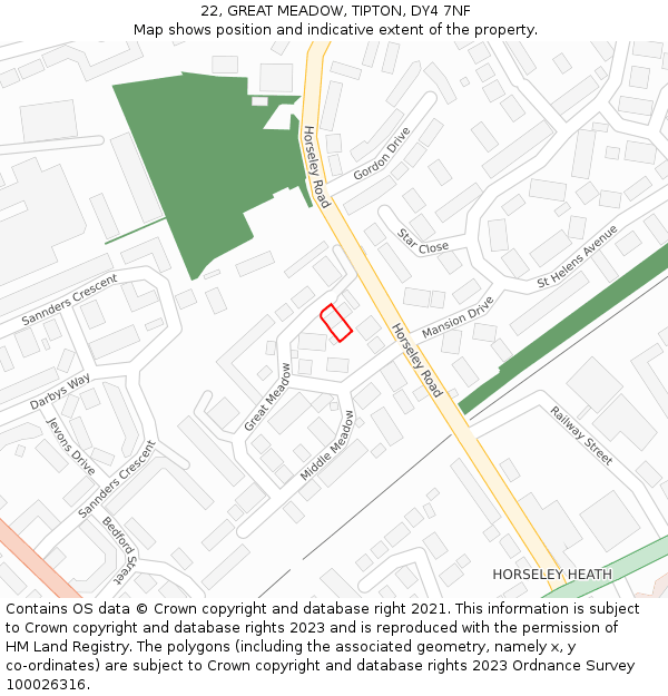 22, GREAT MEADOW, TIPTON, DY4 7NF: Location map and indicative extent of plot