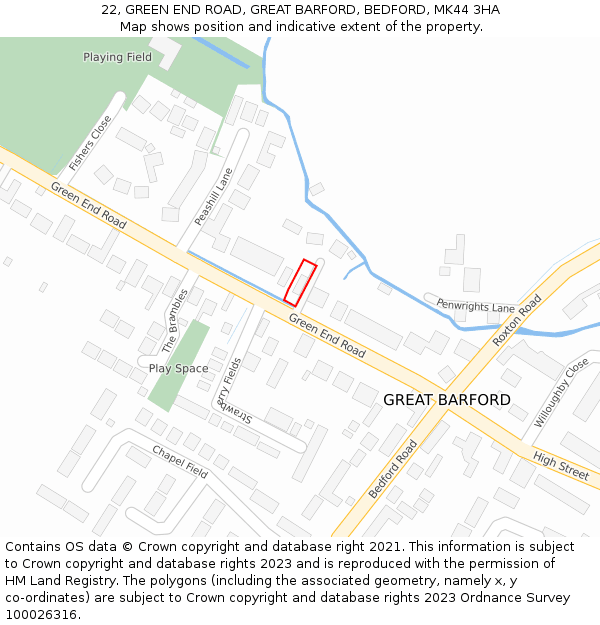 22, GREEN END ROAD, GREAT BARFORD, BEDFORD, MK44 3HA: Location map and indicative extent of plot