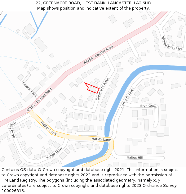 22, GREENACRE ROAD, HEST BANK, LANCASTER, LA2 6HD: Location map and indicative extent of plot