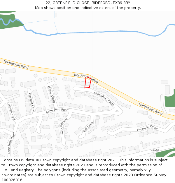 22, GREENFIELD CLOSE, BIDEFORD, EX39 3RY: Location map and indicative extent of plot