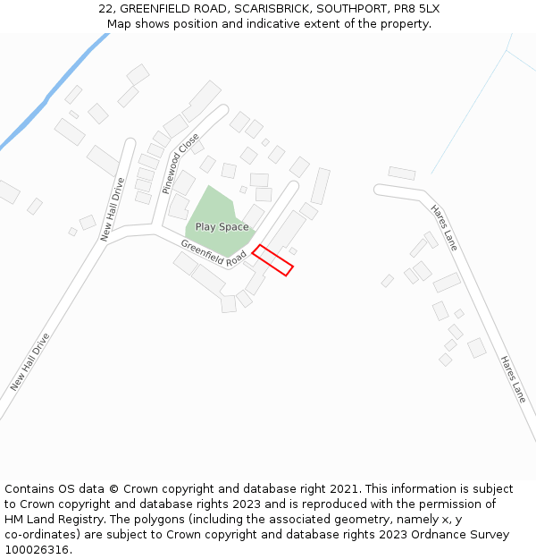 22, GREENFIELD ROAD, SCARISBRICK, SOUTHPORT, PR8 5LX: Location map and indicative extent of plot