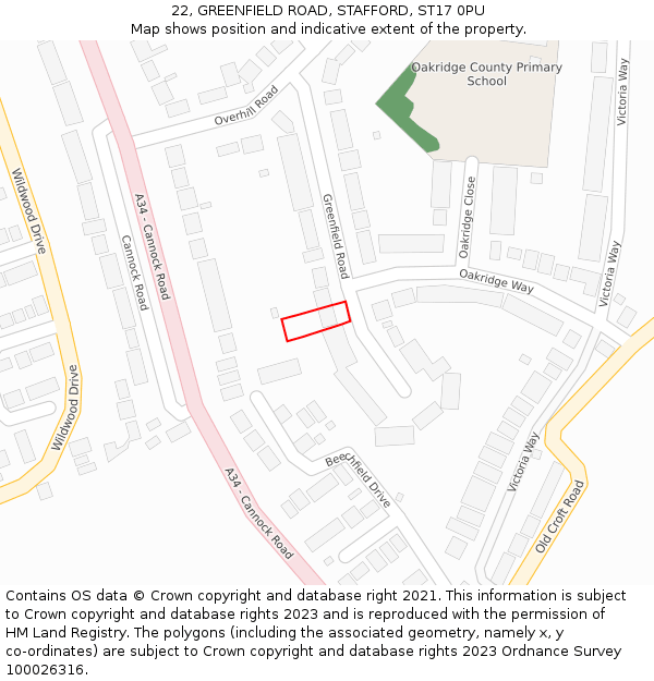 22, GREENFIELD ROAD, STAFFORD, ST17 0PU: Location map and indicative extent of plot