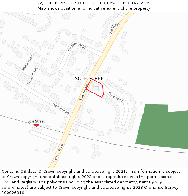 22, GREENLANDS, SOLE STREET, GRAVESEND, DA12 3AT: Location map and indicative extent of plot