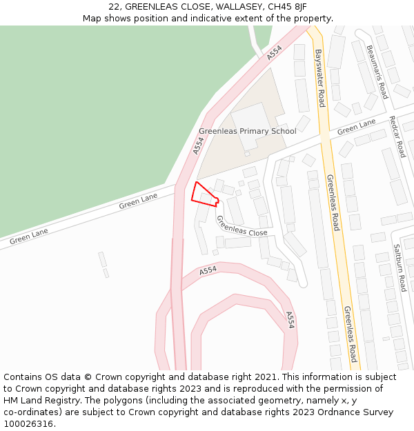 22, GREENLEAS CLOSE, WALLASEY, CH45 8JF: Location map and indicative extent of plot