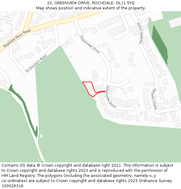 22, GREENVIEW DRIVE, ROCHDALE, OL11 5YQ: Location map and indicative extent of plot