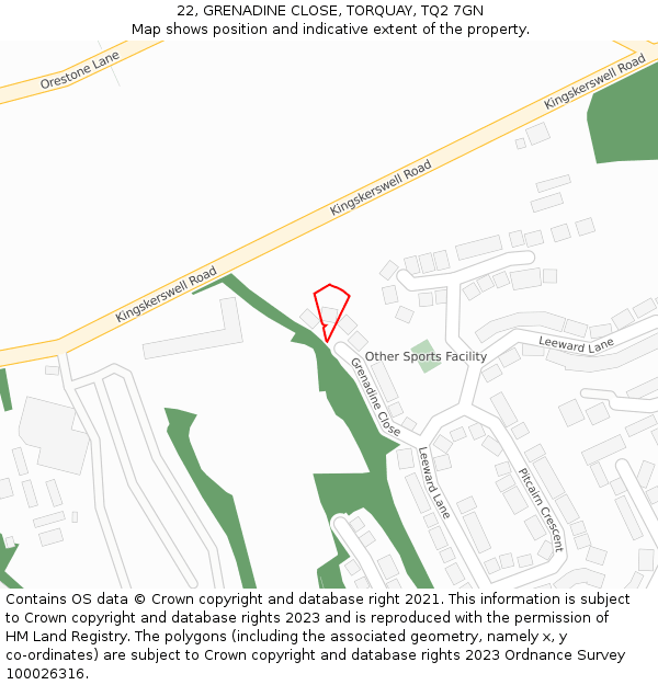 22, GRENADINE CLOSE, TORQUAY, TQ2 7GN: Location map and indicative extent of plot