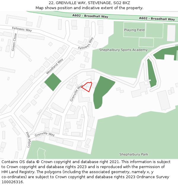 22, GRENVILLE WAY, STEVENAGE, SG2 8XZ: Location map and indicative extent of plot